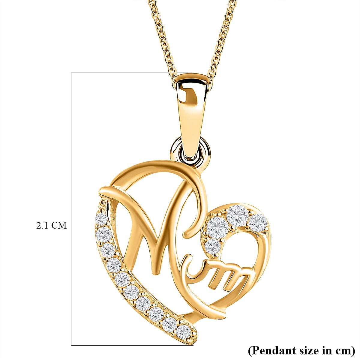 Moissanite Mom Heart Pendant with Chain (Size - 20) in 18K Yellow Gold Vermeil Plated Sterling Silver