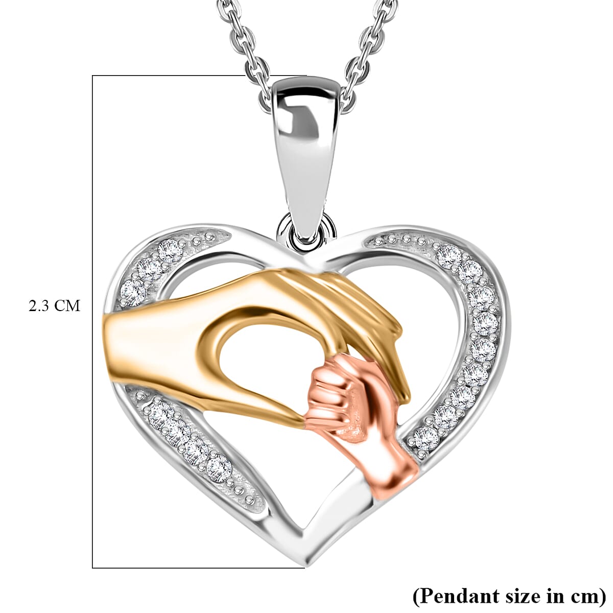 Moissanite Hand-in-Hand Heart-Shaped Heart Pendant with Chain (Size - 20) Pendant in Platinum, Vermeil Yellow and Rose Gold Plated Sterling Silver Moissanite Hand-in-Hand Heart-Shaped Heart Pendant with Chain (Size - 20) Pendant in Platinum, Vermeil Yellow and Rose Gold Plated Sterling Silver