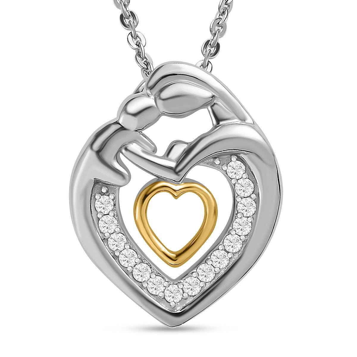 Moissanite Chain (size 20) and Fancy Pendant in Platinum Overlay Sterling Silver  0.090  Ct.