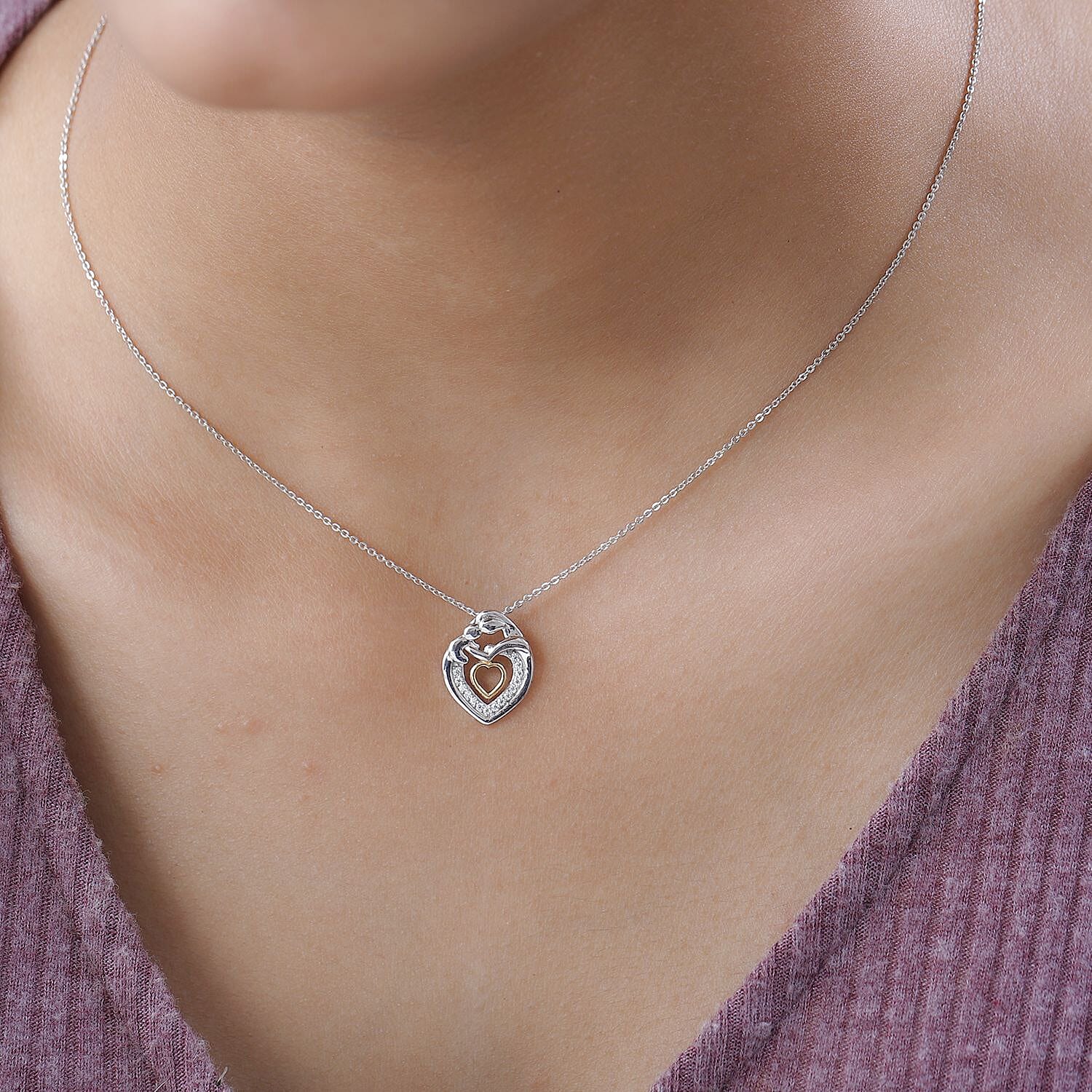 Moissanite Chain (size 20) and Fancy Pendant in Platinum Overlay Sterling Silver  0.090  Ct.
