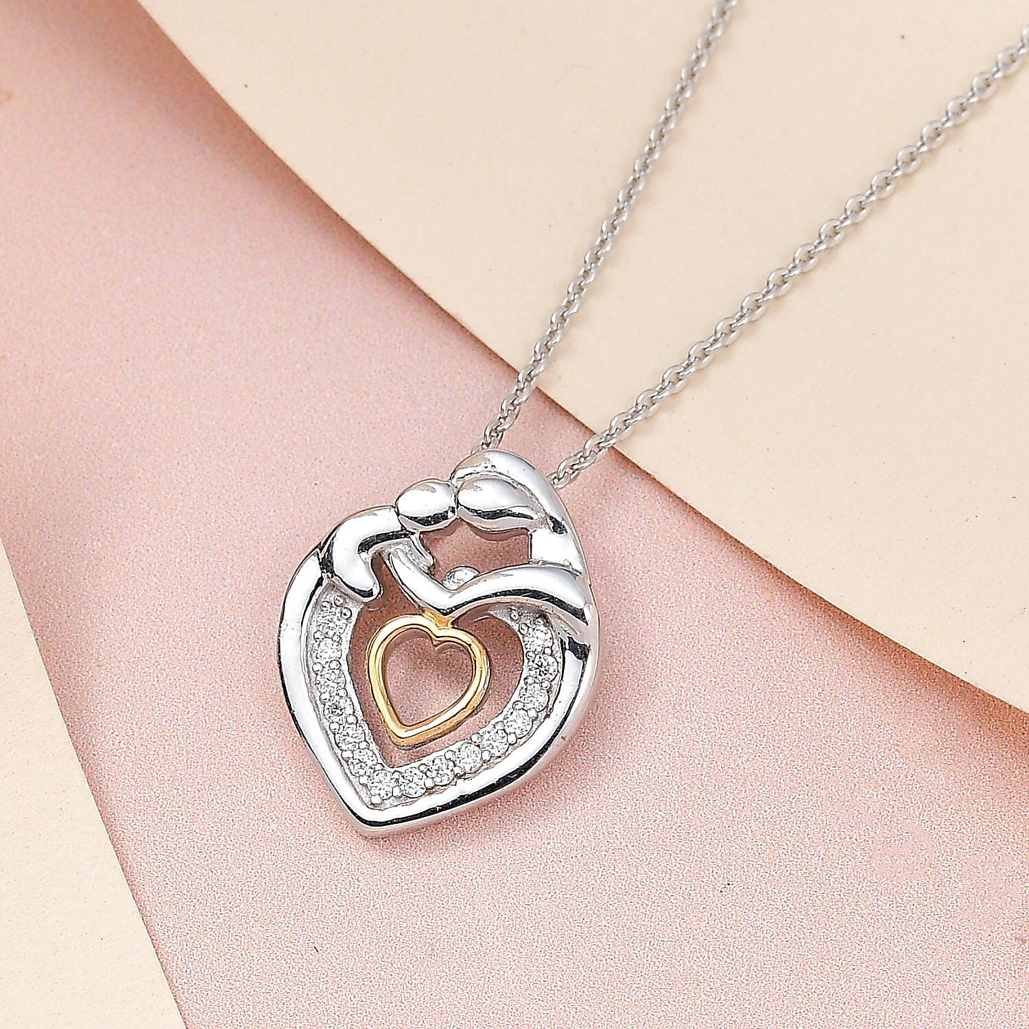 Moissanite Chain (size 20) and Fancy Pendant in Platinum Overlay Sterling Silver  0.090  Ct.