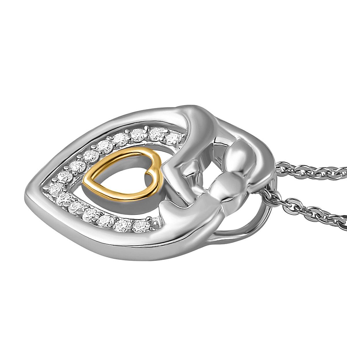 Moissanite Chain (size 20) and Fancy Pendant in Platinum Overlay Sterling Silver  0.090  Ct.