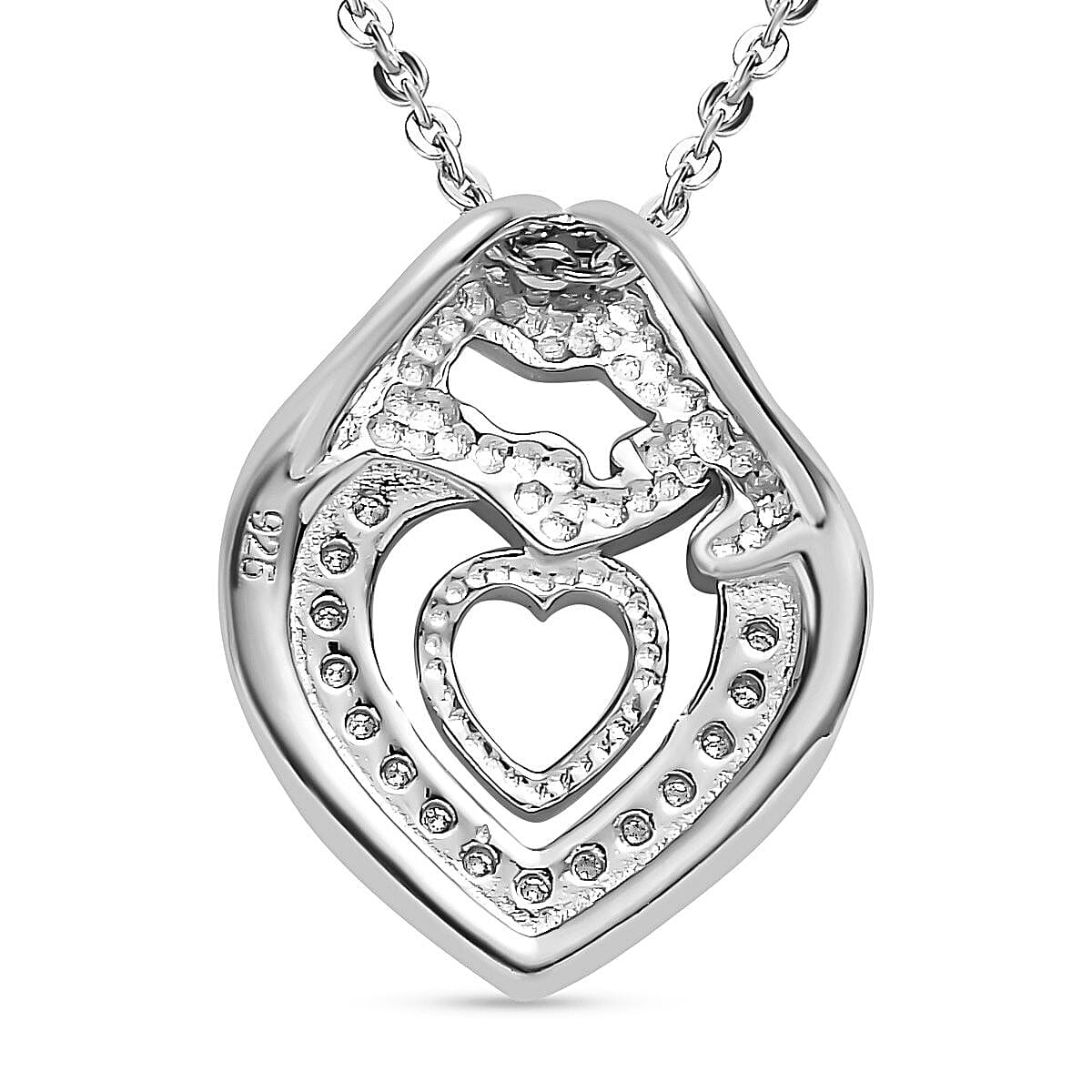 Moissanite Chain (size 20) and Fancy Pendant in Platinum Overlay Sterling Silver  0.090  Ct.