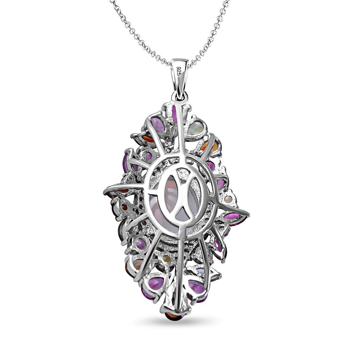 Ethiopian Welo Opal, Multi-Tourmaline and Natural Zircon Pendant with Chain (Size 20) in Rhodium Overlay Sterling Silver 5.16 Ct, Silver Wt. 5.00 Gms