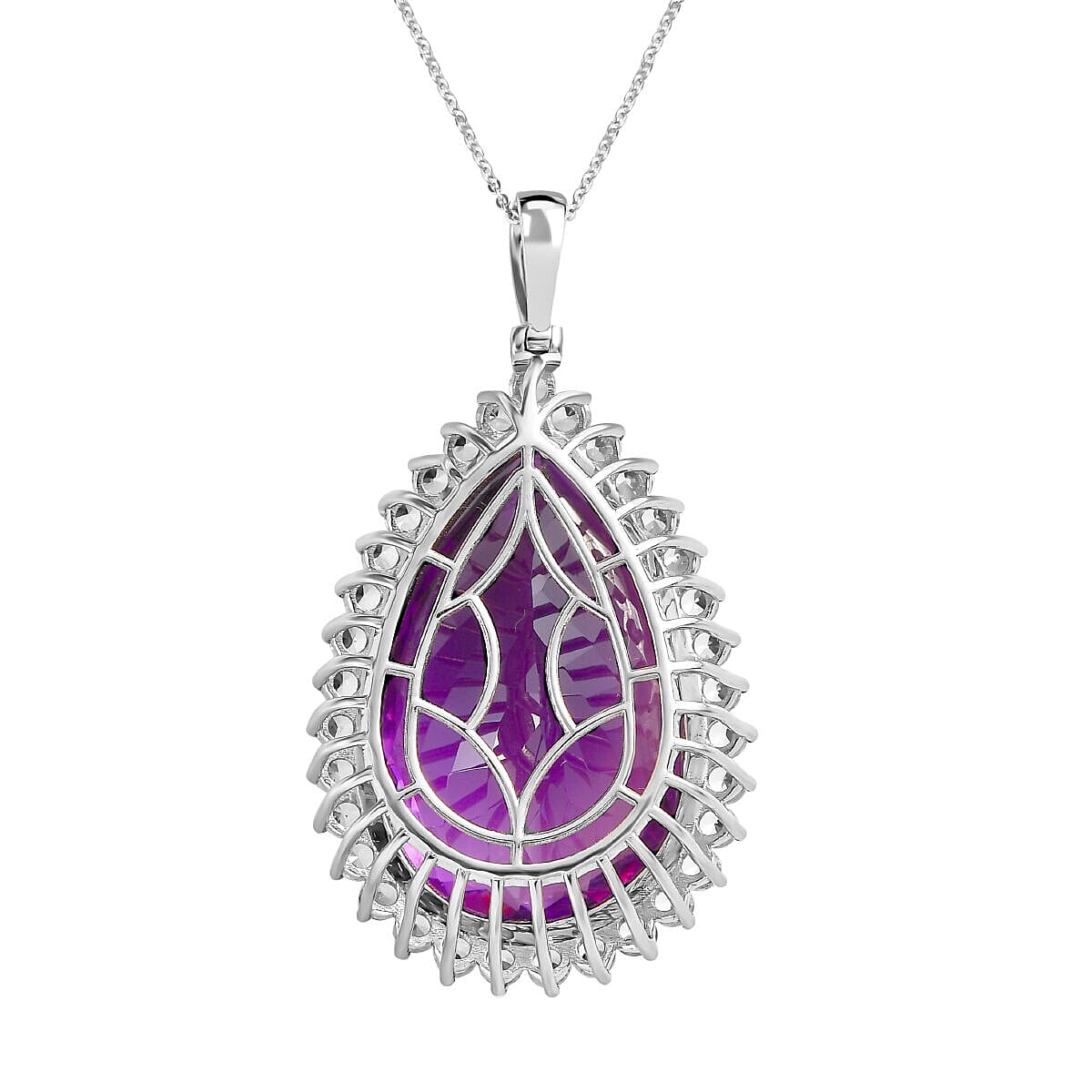Amethyst and Natural Zircon Pendant with Chain (Size - 20) in Platinum Overlay Sterling Silver 80.10 Ct, Silver Wt. 9.00 Gms