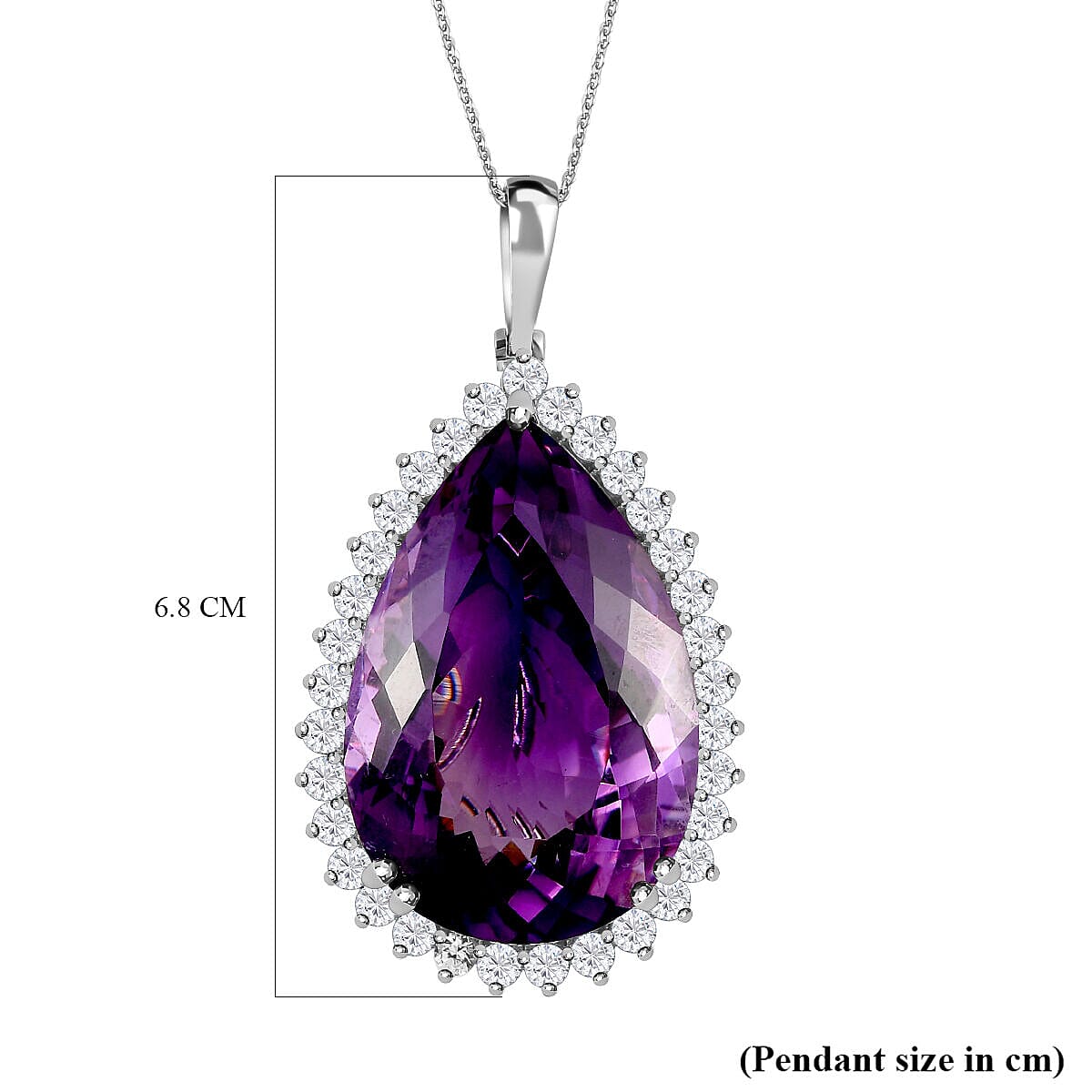 Amethyst and Natural Zircon Pendant with Chain (Size - 20) in Platinum Overlay Sterling Silver 80.10 Ct, Silver Wt. 9.00 Gms