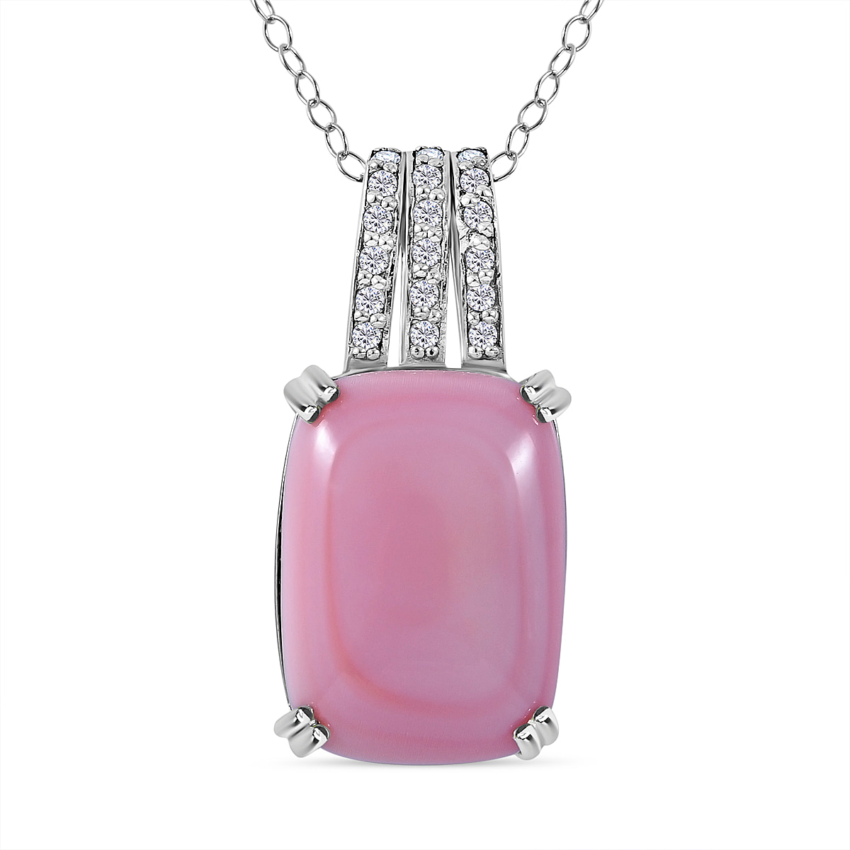 Queen Conch Shell and Natural Zircon Pendant with Chain (Size 20) in Rhodium Overlay Sterling Silver 10.27 Ct.