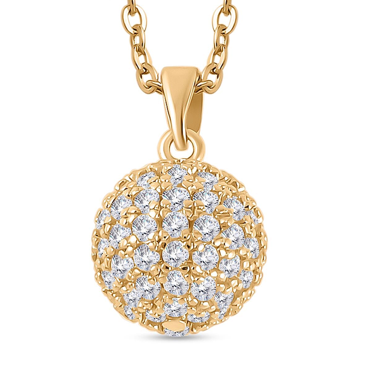 2 Piece Set - Simulated Diamond Cluster Pendant with Chain (Size 20 - 2) and Drop Earrings in Yellow Gold Tone