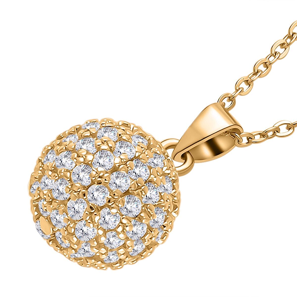 2 Piece Set - Simulated Diamond Cluster Pendant with Chain (Size 20 - 2) and Drop Earrings in Yellow Gold Tone