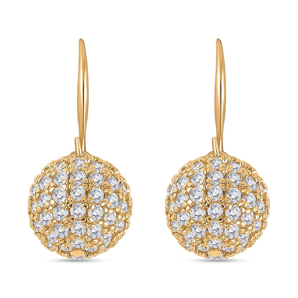 2 Piece Set - Simulated Diamond Cluster Pendant with Chain (Size 20 - 2) and Drop Earrings in Yellow Gold Tone
