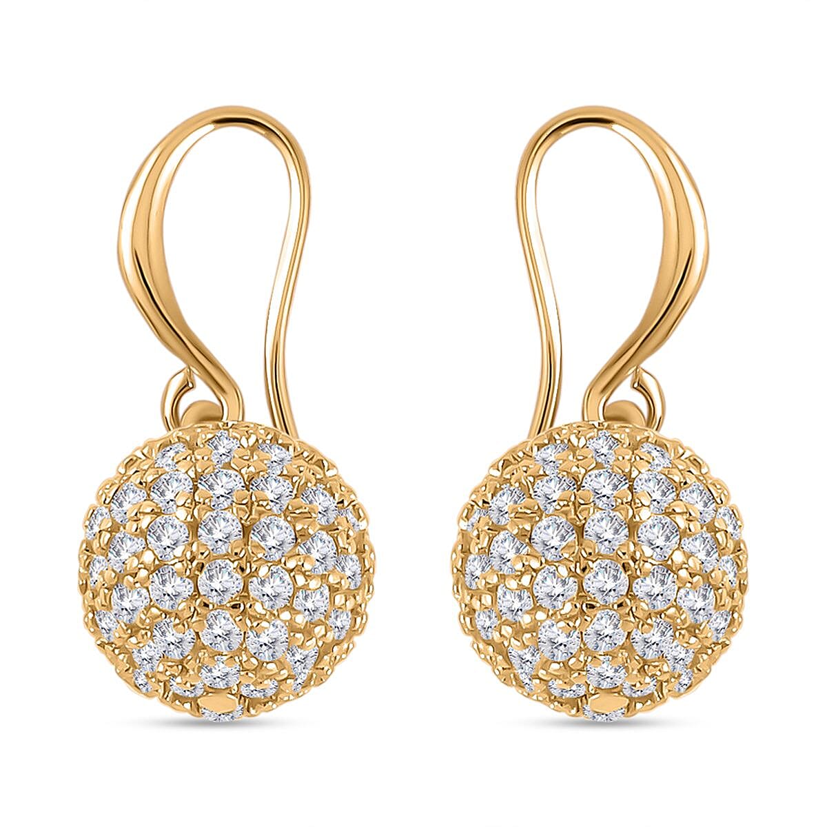 2 Piece Set - Simulated Diamond Cluster Pendant with Chain (Size 20 - 2) and Drop Earrings in Yellow Gold Tone