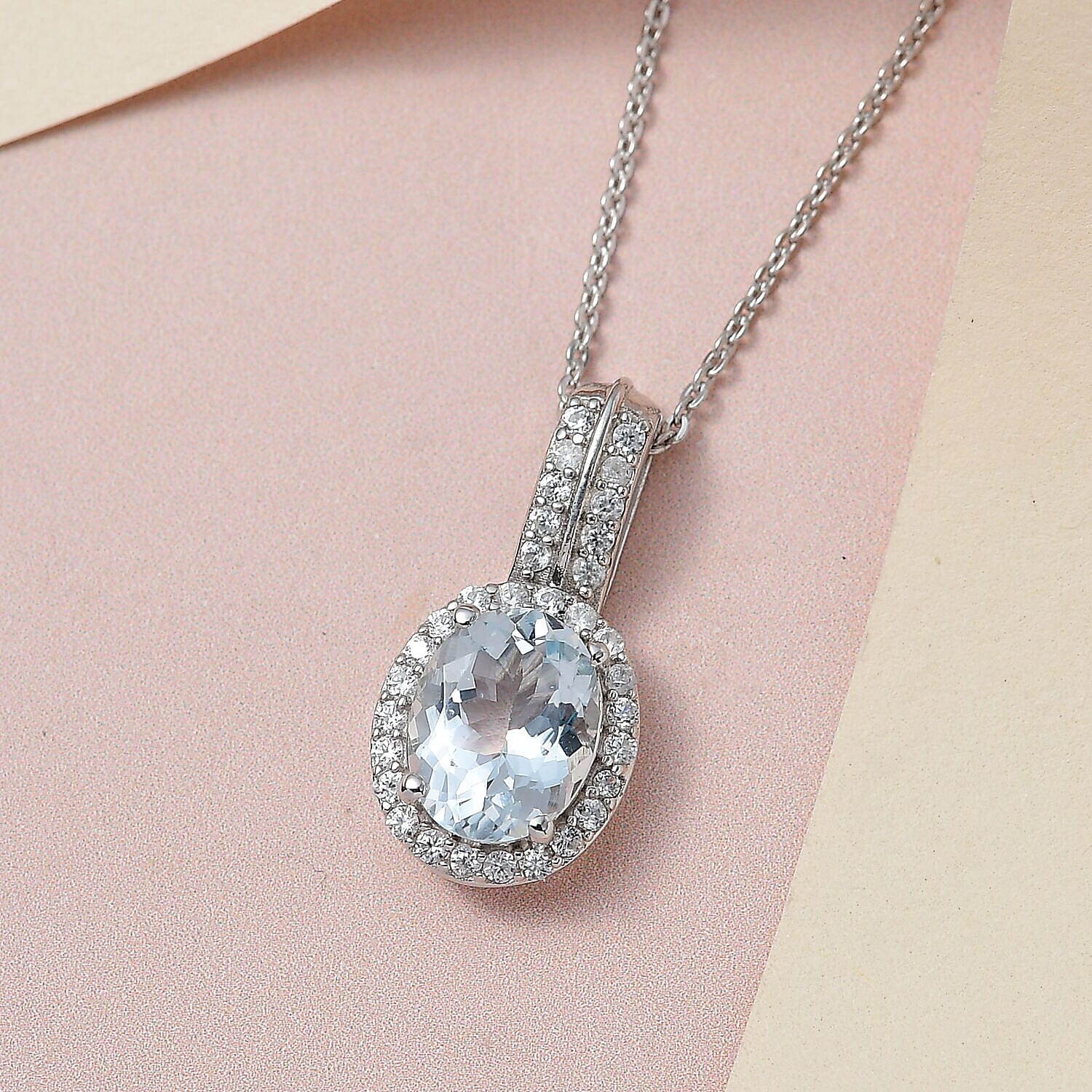 Espirito Santo Aquamarine and Natural Zircon Pendant with Chain (Size - 20) in Platinum Overlay Sterling Silver 2.34 Ct.