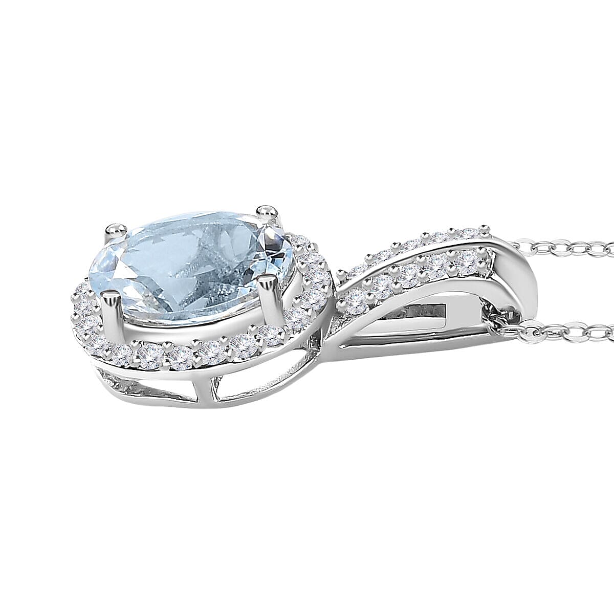 Espirito Santo Aquamarine and Natural Zircon Pendant with Chain (Size - 20) in Platinum Overlay Sterling Silver 2.34 Ct.