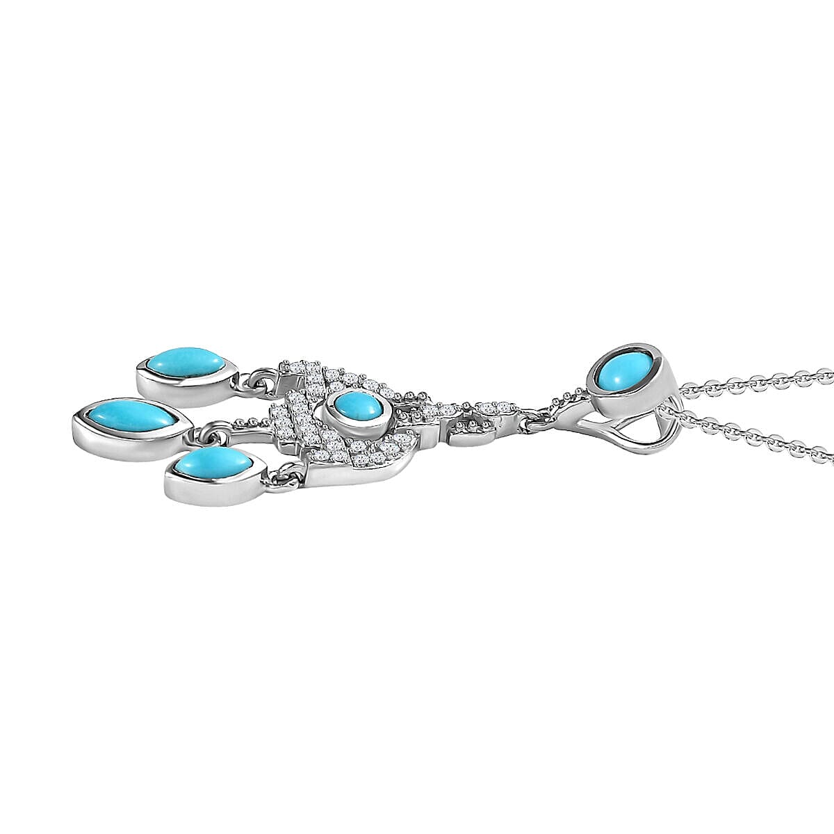 Arizona Sleeping Beauty Turquoise and Natural Zircon Dream Catcher Pendant with Chain (Size 20) in Platinum Overlay Sterling Silver 1.60 Ct, Silver Wt. 5.83 Gms