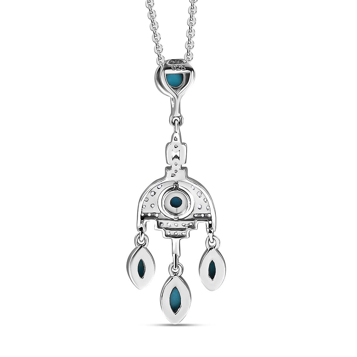 Arizona Sleeping Beauty Turquoise and Natural Zircon Dream Catcher Pendant with Chain (Size 20) in Platinum Overlay Sterling Silver 1.60 Ct, Silver Wt. 5.83 Gms