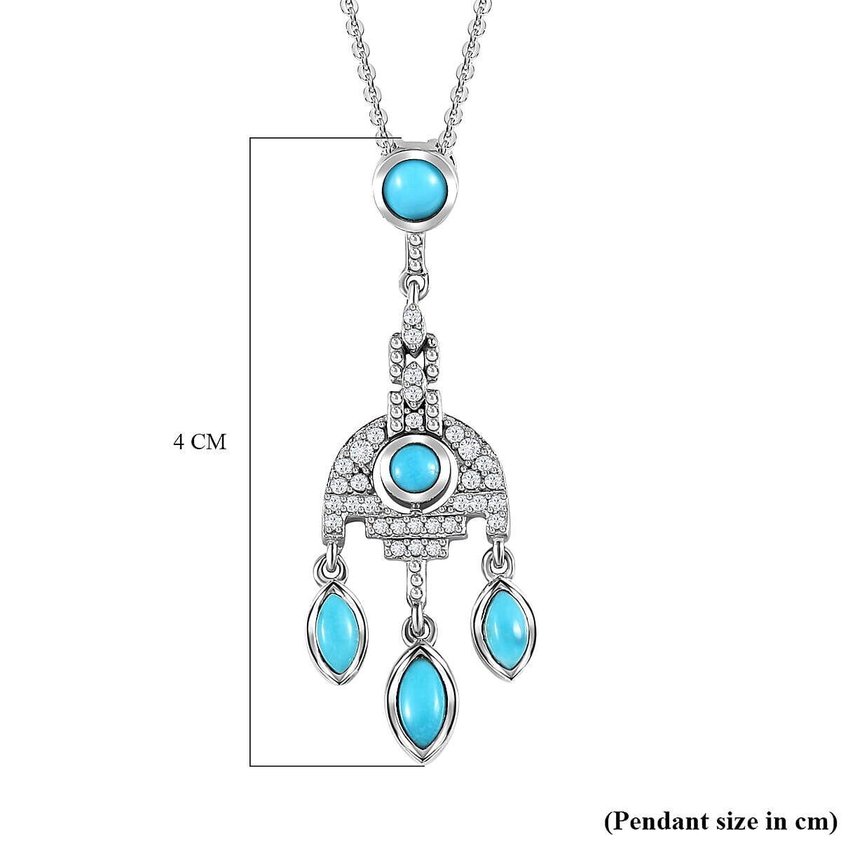 Arizona Sleeping Beauty Turquoise and Natural Zircon Dream Catcher Pendant with Chain (Size 20) in Platinum Overlay Sterling Silver 1.60 Ct, Silver Wt. 5.83 Gms
