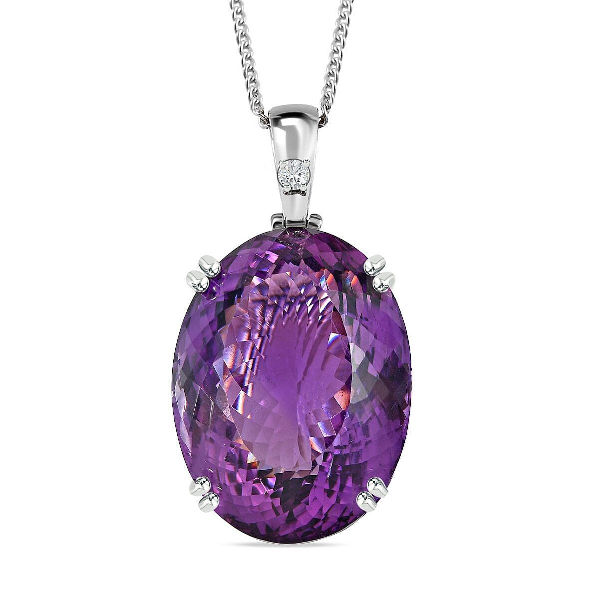 AAA Amethyst and Moissanite Pendant with Chain (Size 20) in Platinum Overlay Sterling Silver 100.5 Ct