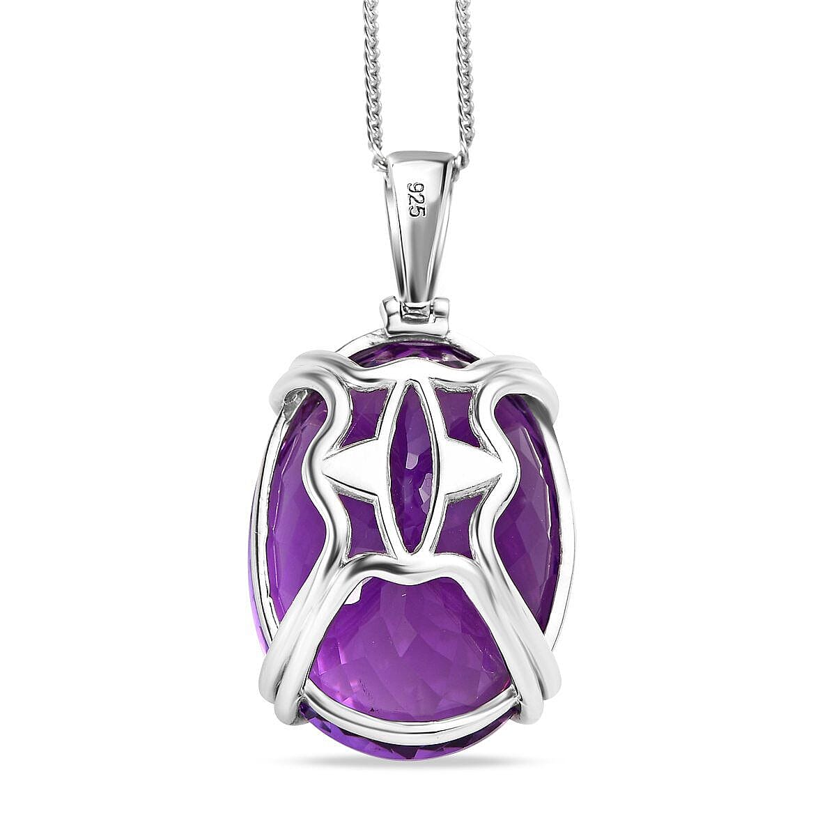 AAA Amethyst and Moissanite Pendant with Chain (Size 20) in Platinum Overlay Sterling Silver 100.5 Ct