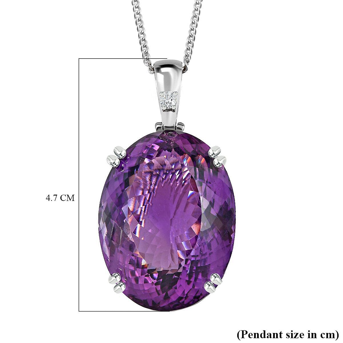 AAA Amethyst and Moissanite Pendant with Chain (Size 20) in Platinum Overlay Sterling Silver 100.5 Ct