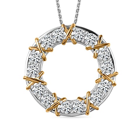 Moissanite Circle Pendant with Chain (Size 20) in 18K Yellow Gold Vermeil & Platinum Plated Sterling Silver 1.40 Ct