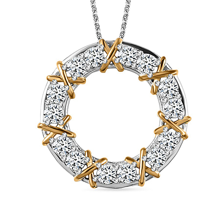 Moissanite Circle Pendant with Chain (Size 20) in 18K Yellow Gold Vermeil & Platinum Plated Sterling Silver 1.47 Ct