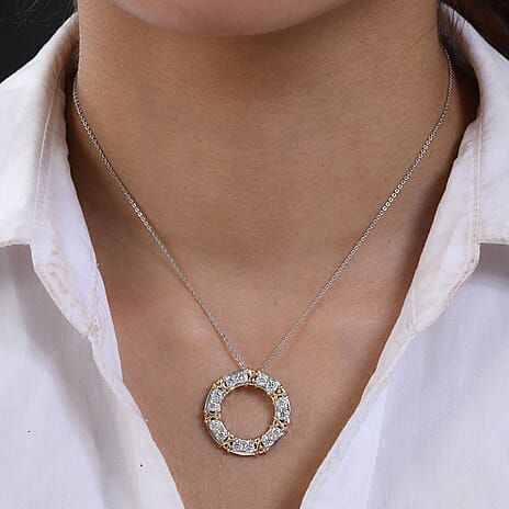 Moissanite Circle Pendant with Chain (Size 20) in 18K Yellow Gold Vermeil & Platinum Plated Sterling Silver 1.40 Ct