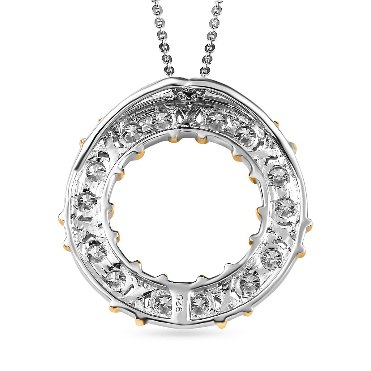 Moissanite Circle Pendant with Chain (Size 20) in 18K Yellow Gold Vermeil &  Platinum Plated Sterling Silver 1.47 Ct
