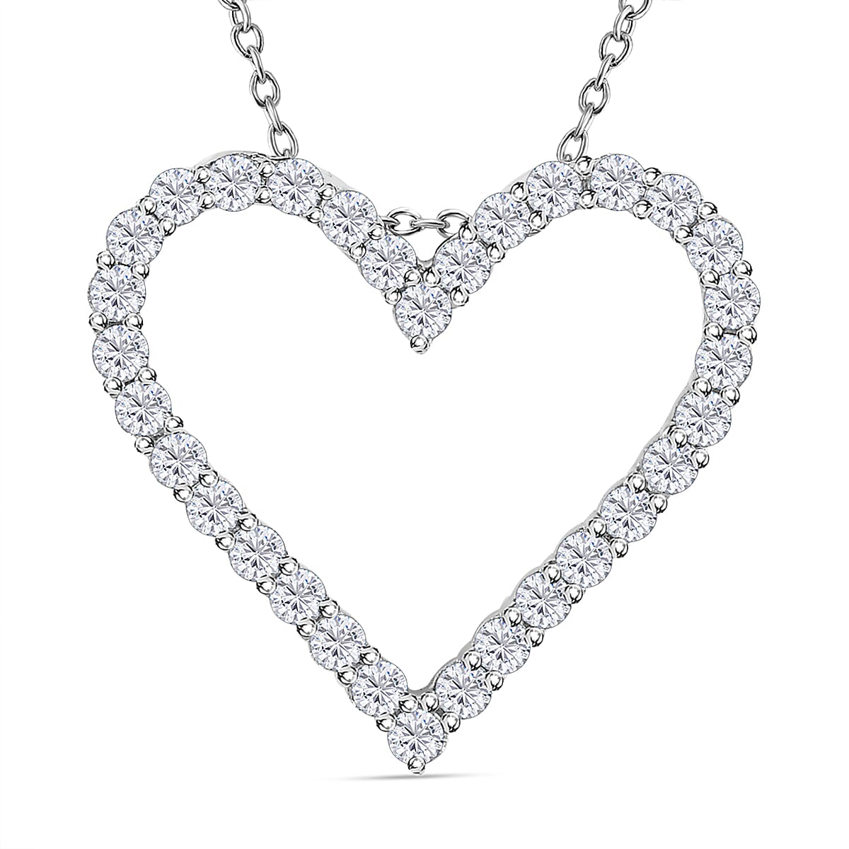 9K White Gold & Diamond Heart Pendant with Chain (Size 20) in Rhodium Overlay 0.50 Ct.