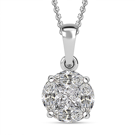 Moissanite Pendant with Chain (Size 20) in Platinum Overlay Sterling Silver 1.12 Ct.