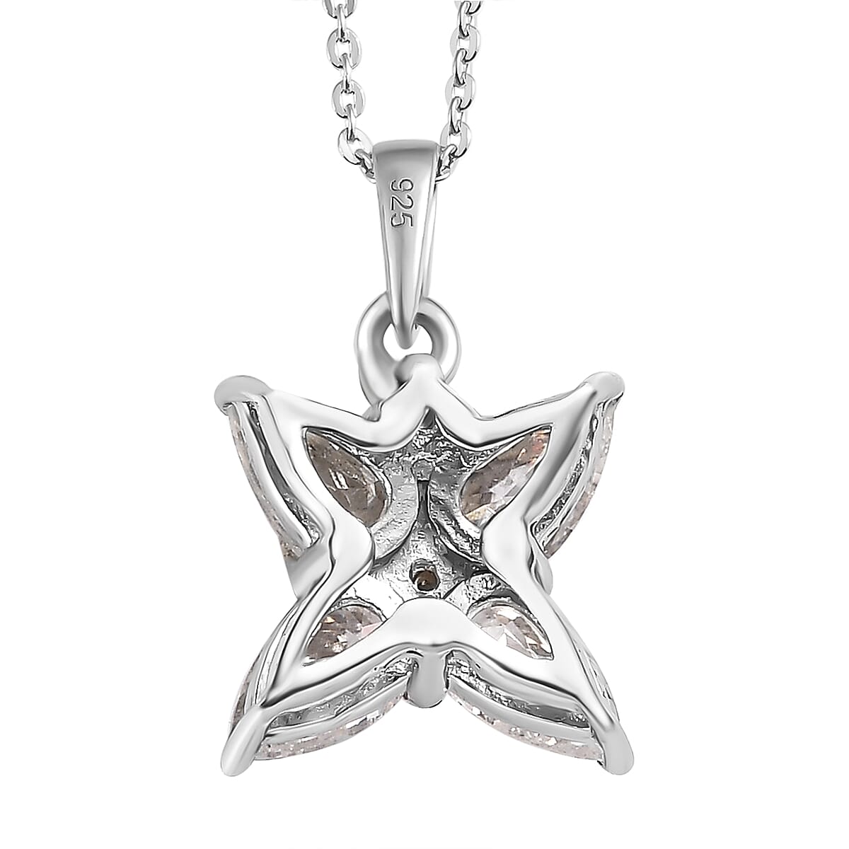 Moissanite Floral Pendant with Chain (Size 20) in Platinum Overlay Sterling Silver