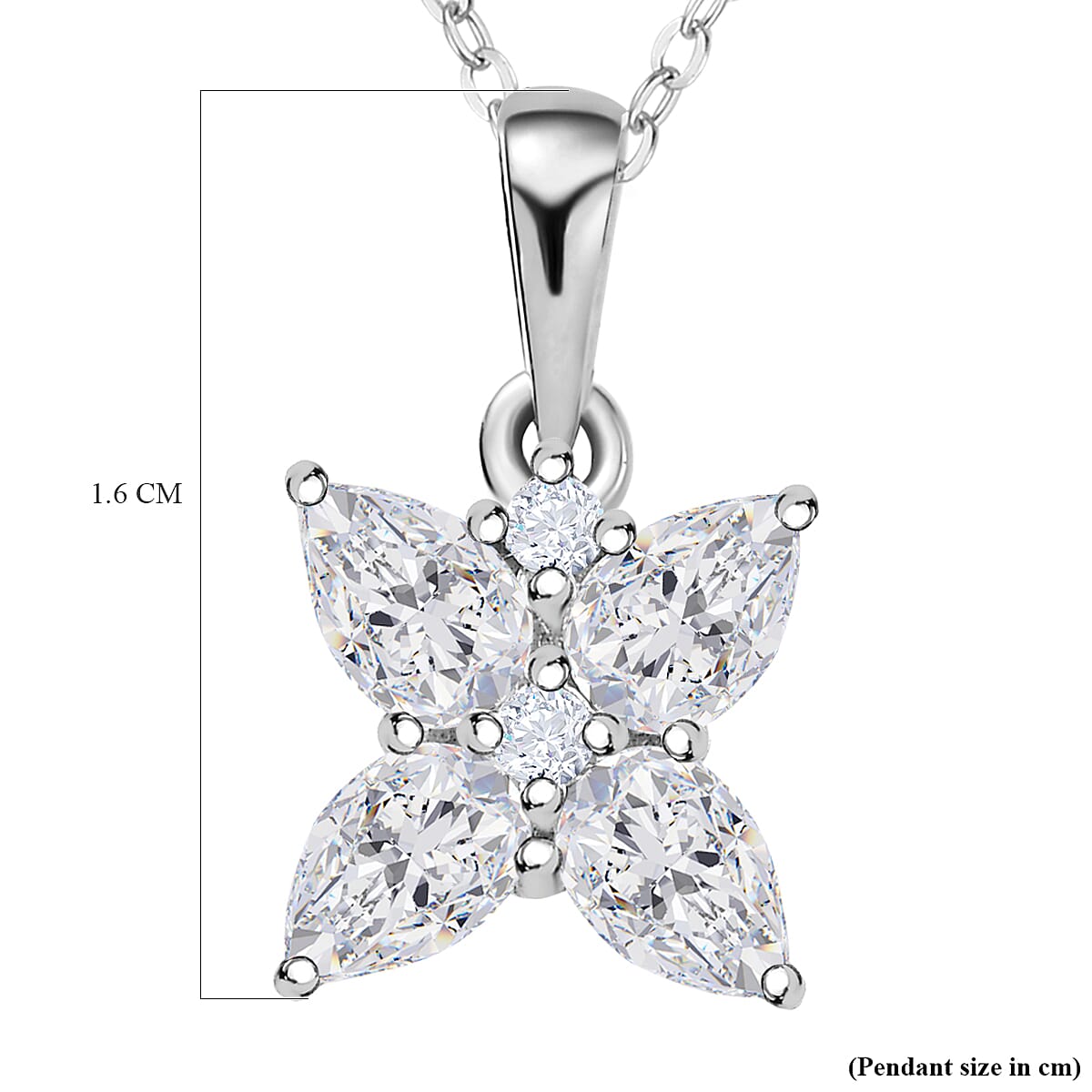 Moissanite Floral Pendant with Chain (Size 20) in Platinum Overlay Sterling Silver