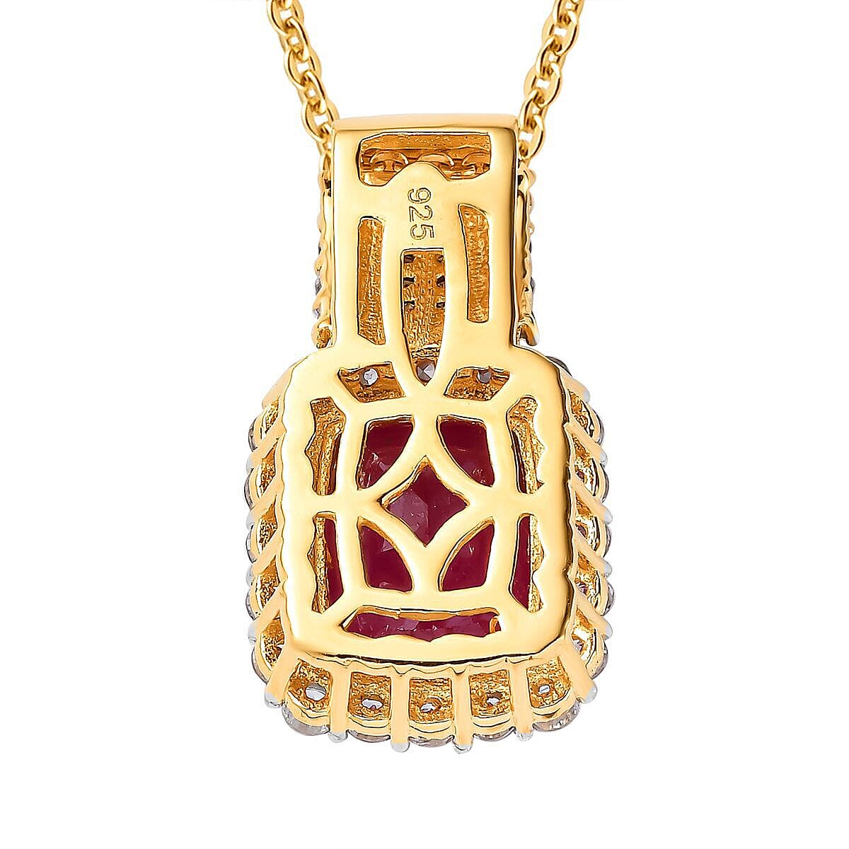 African Ruby, Natural Zircon and Champagne Diamond Pendant with Chain (Size 20) in 18K Yellow Gold Vermeil Plated Sterling Silver 6.92 Ct