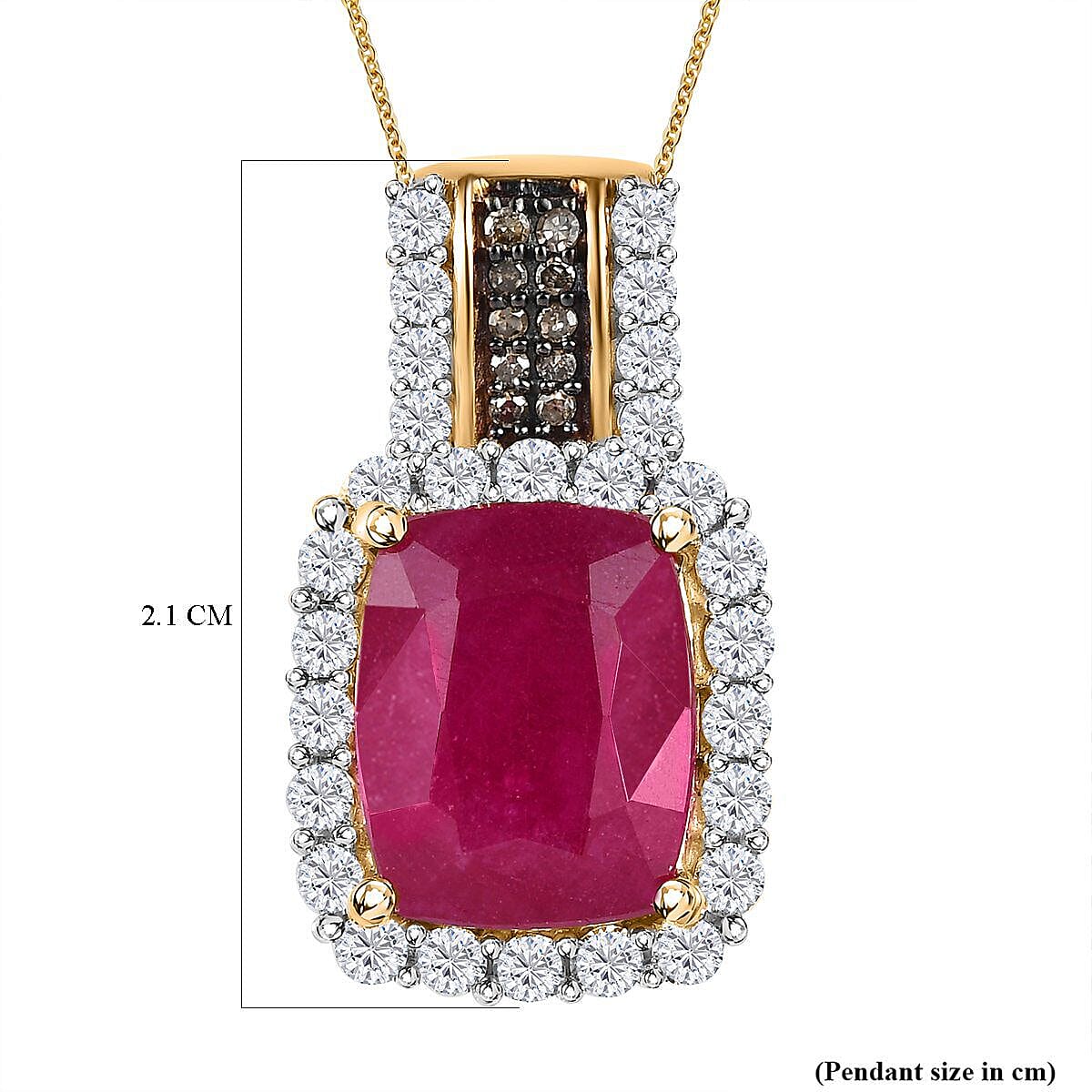 African Ruby, Natural Zircon and Champagne Diamond Pendant with Chain (Size 20) in 18K Yellow Gold Vermeil Plated Sterling Silver 6.92 Ct