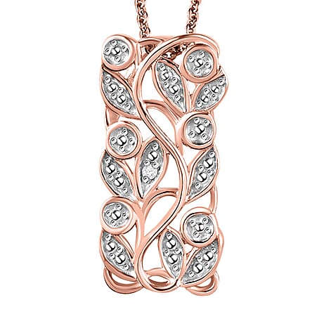 Diamond Pendant with Chain (Size 20) in 18K Rose Gold Vermeil Plated Sterling Silver 0.01 Ct.