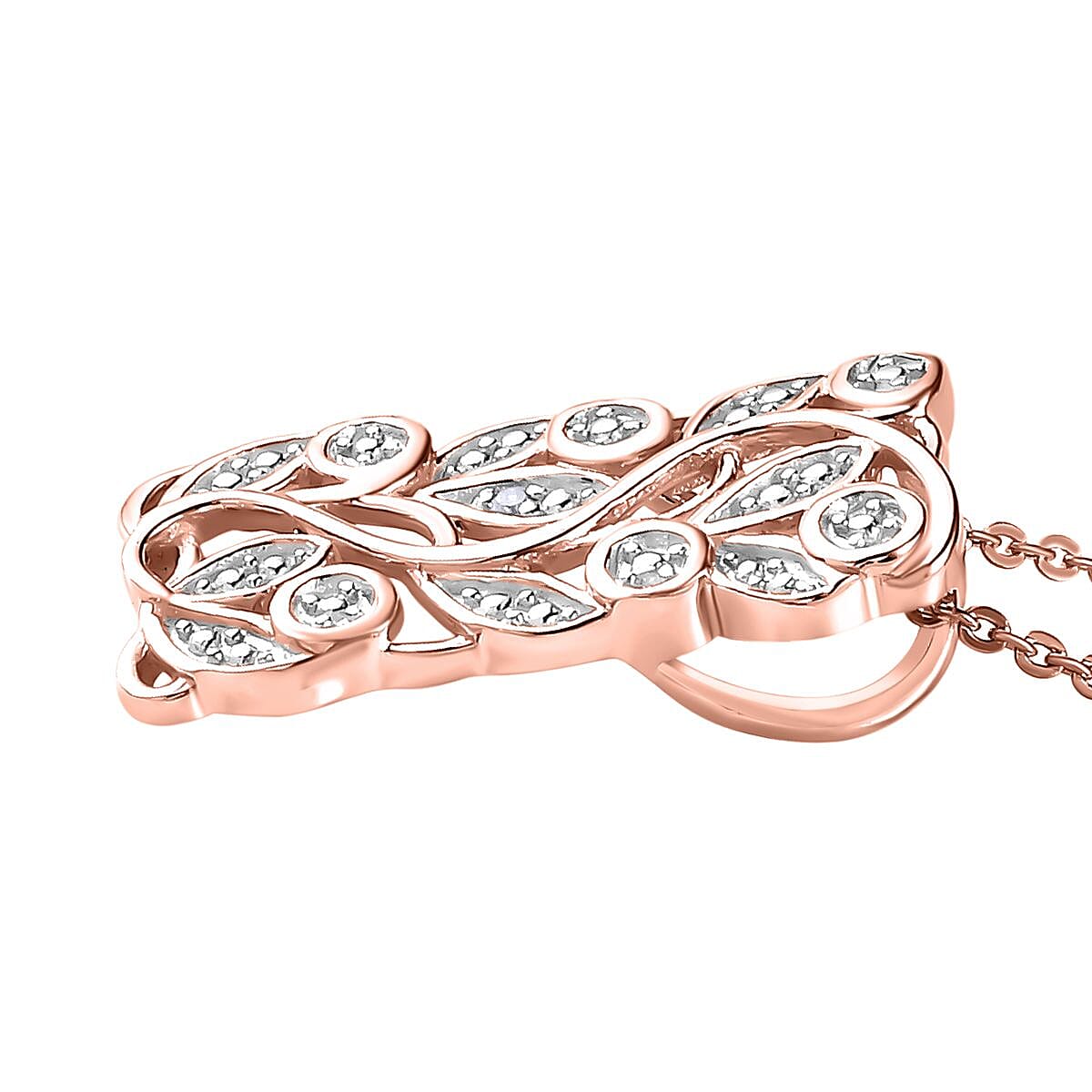 Diamond Pendant with Chain (Size 20) in 18K Rose Gold Vermeil Plated Sterling Silver 0.01 Ct.