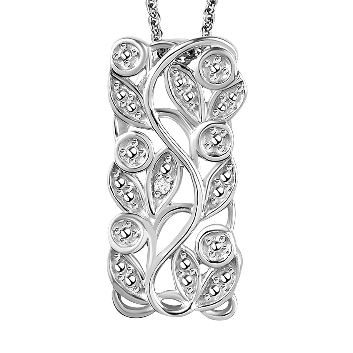 Diamond Pendant with Chain (Size 20) in Platinum Overlay Sterling Silver