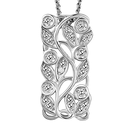 Diamond Leafy Vine Pendant with Chain (Size 20) in Sterling Silver with Platinum Plating