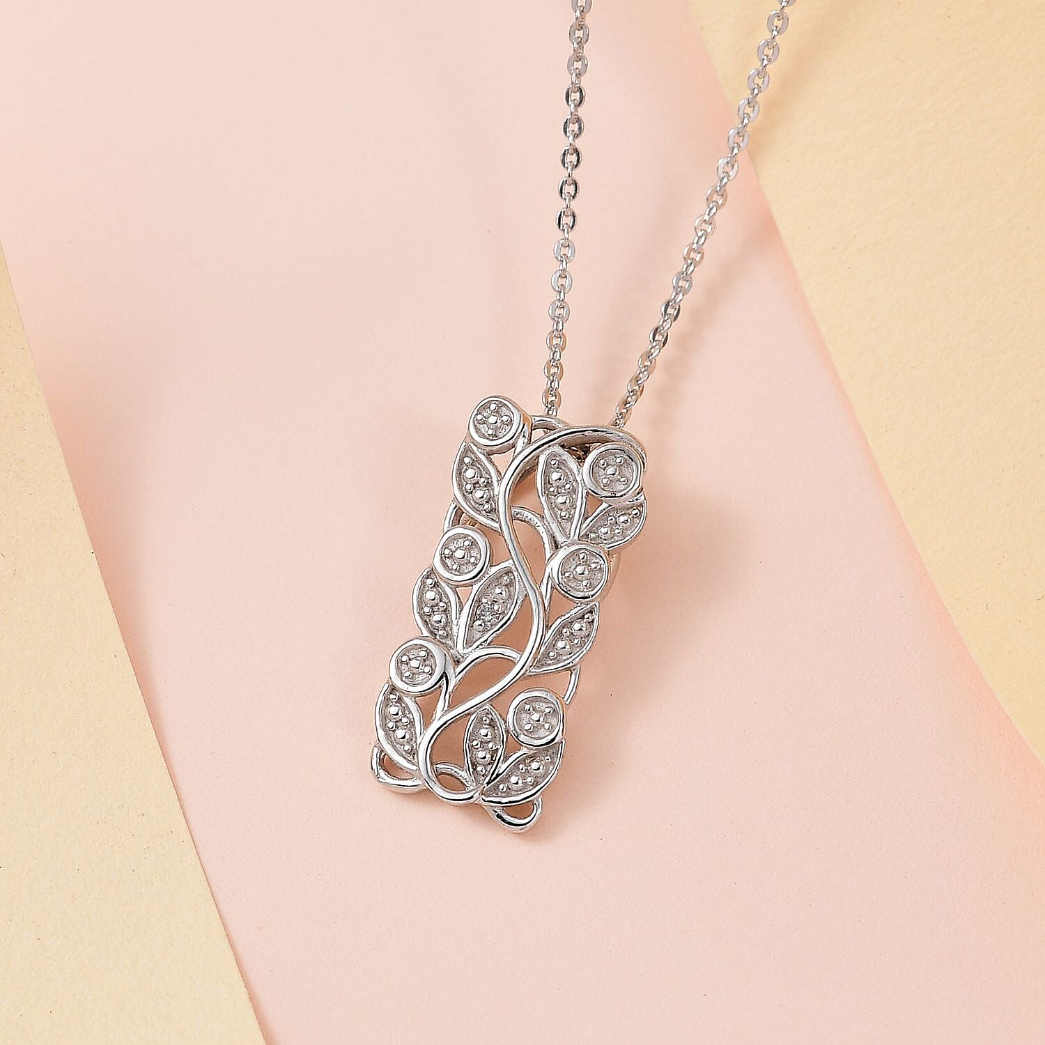 Diamond Pendant with Chain (Size 20) in Platinum Overlay Sterling Silver