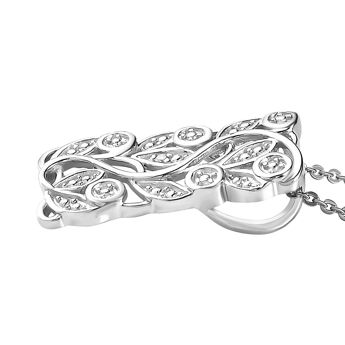Diamond Pendant with Chain (Size 20) in Platinum Overlay Sterling Silver