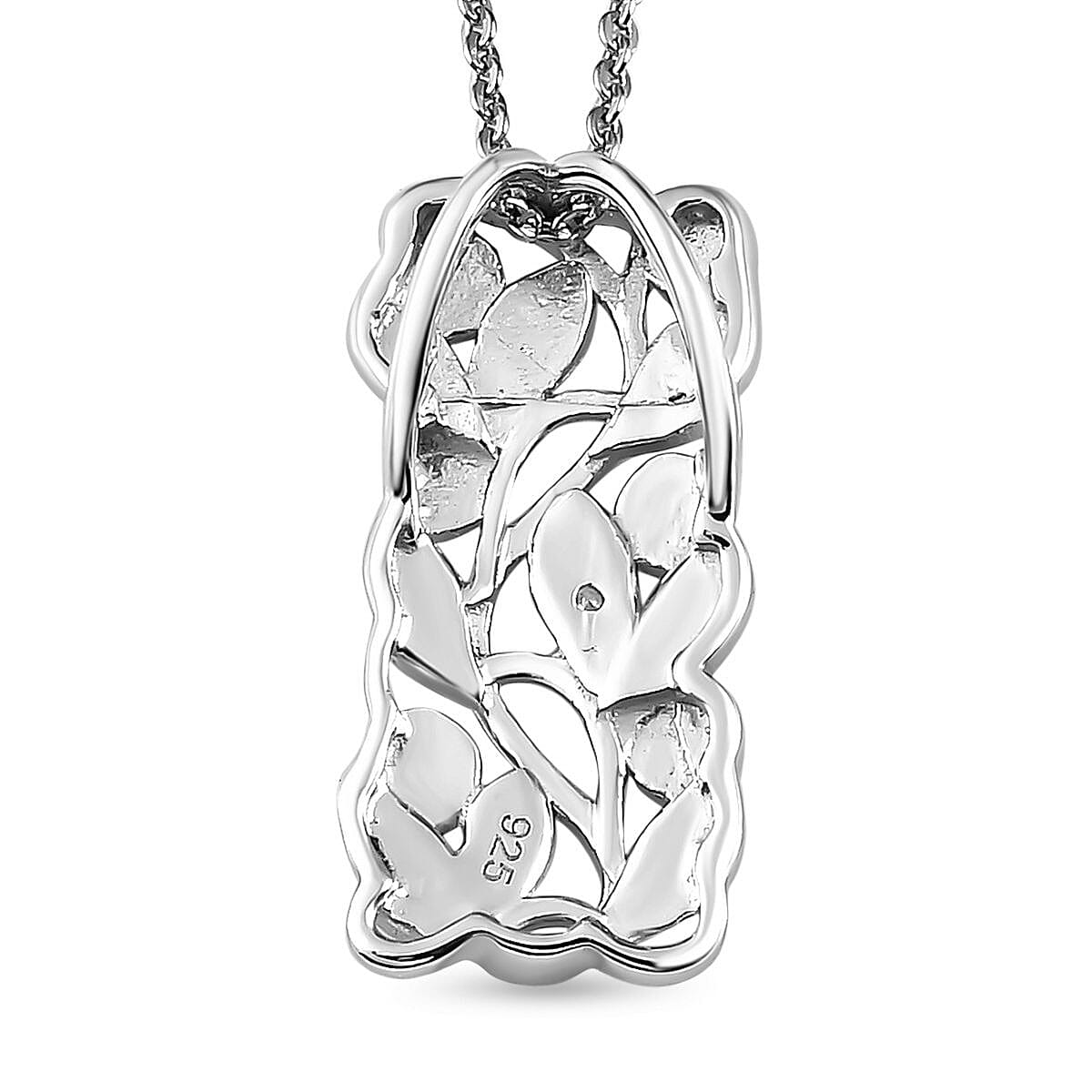 Diamond Pendant with Chain (Size 20) in Platinum Overlay Sterling Silver