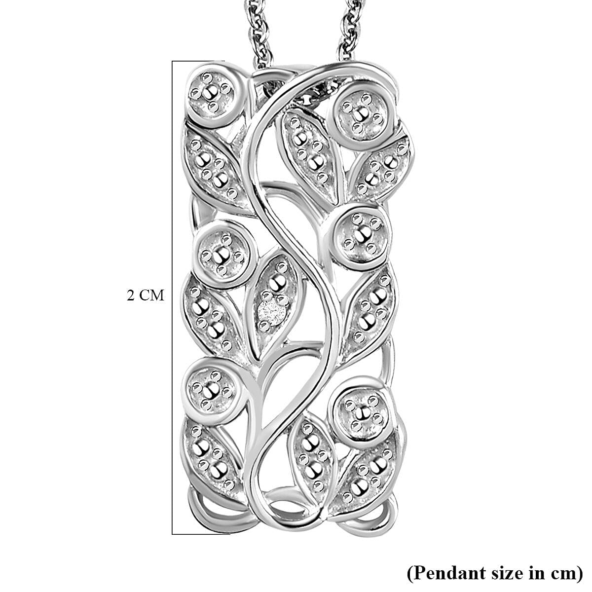Diamond Pendant with Chain (Size 20) in Platinum Overlay Sterling Silver