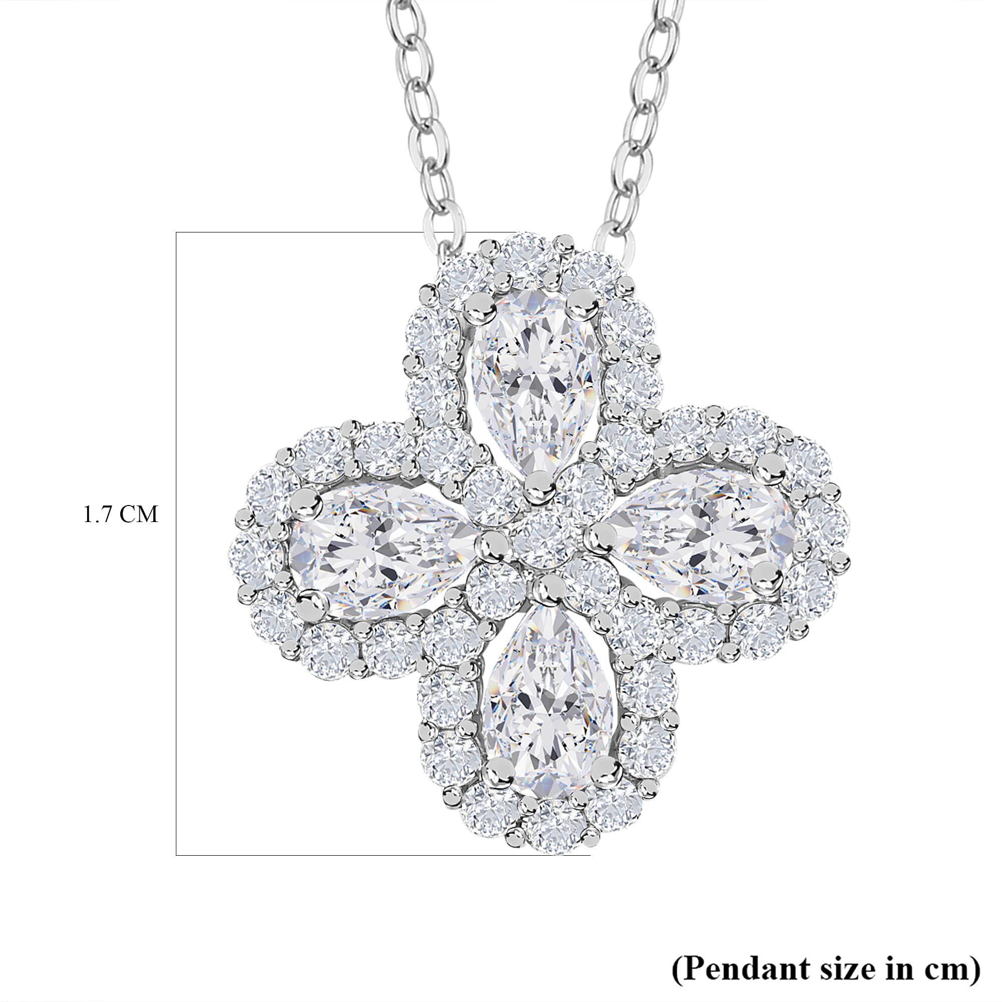Moissanite Clover Pendant with Chain (Size-20) in Platinum Overlay Sterling Silver 1.43 Ct.