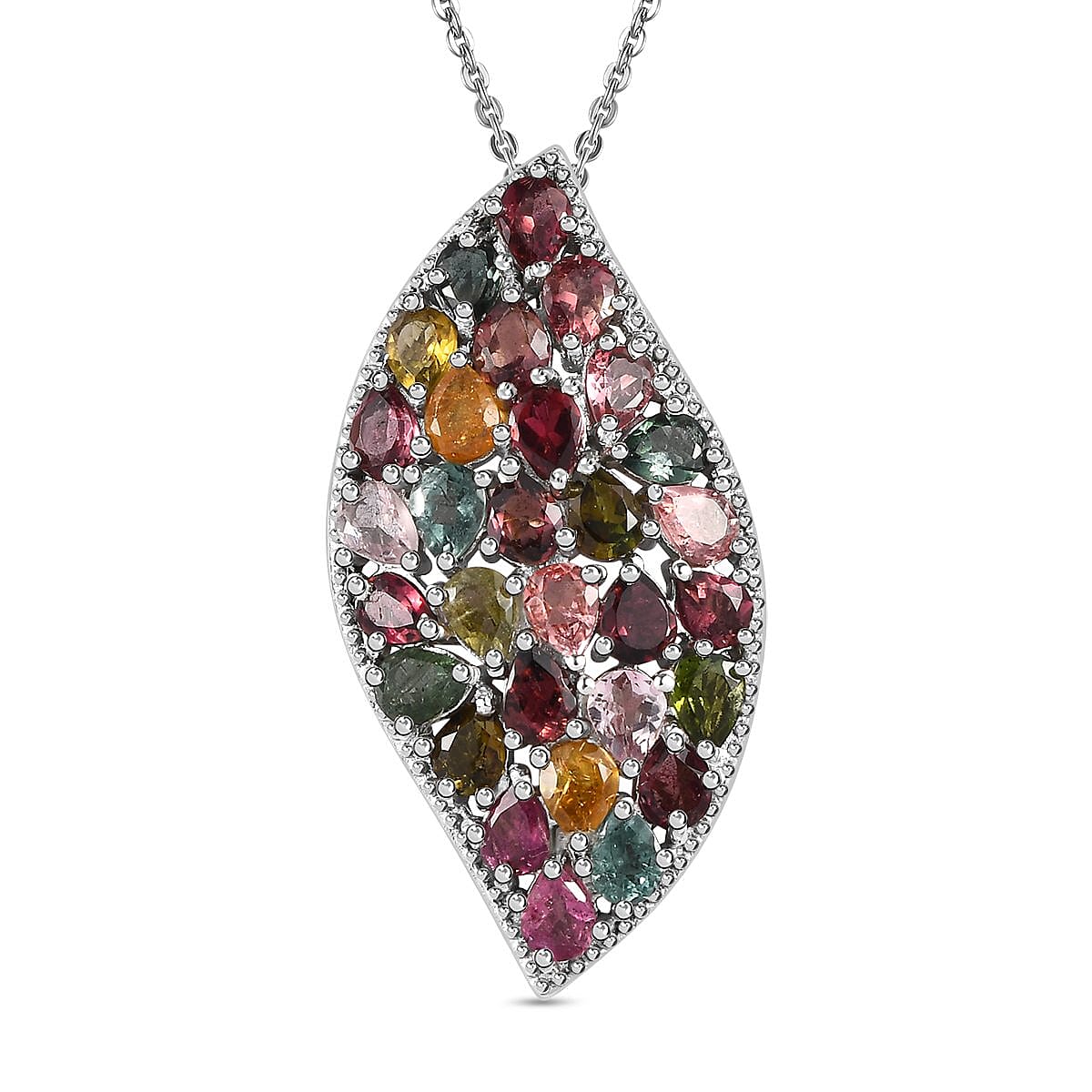 Multi-Tourmaline Cluster Pendant with Chain (Size 20) in Platinum Overlay Sterling Silver 4.34 Ct, Silver Wt 5.83 GM