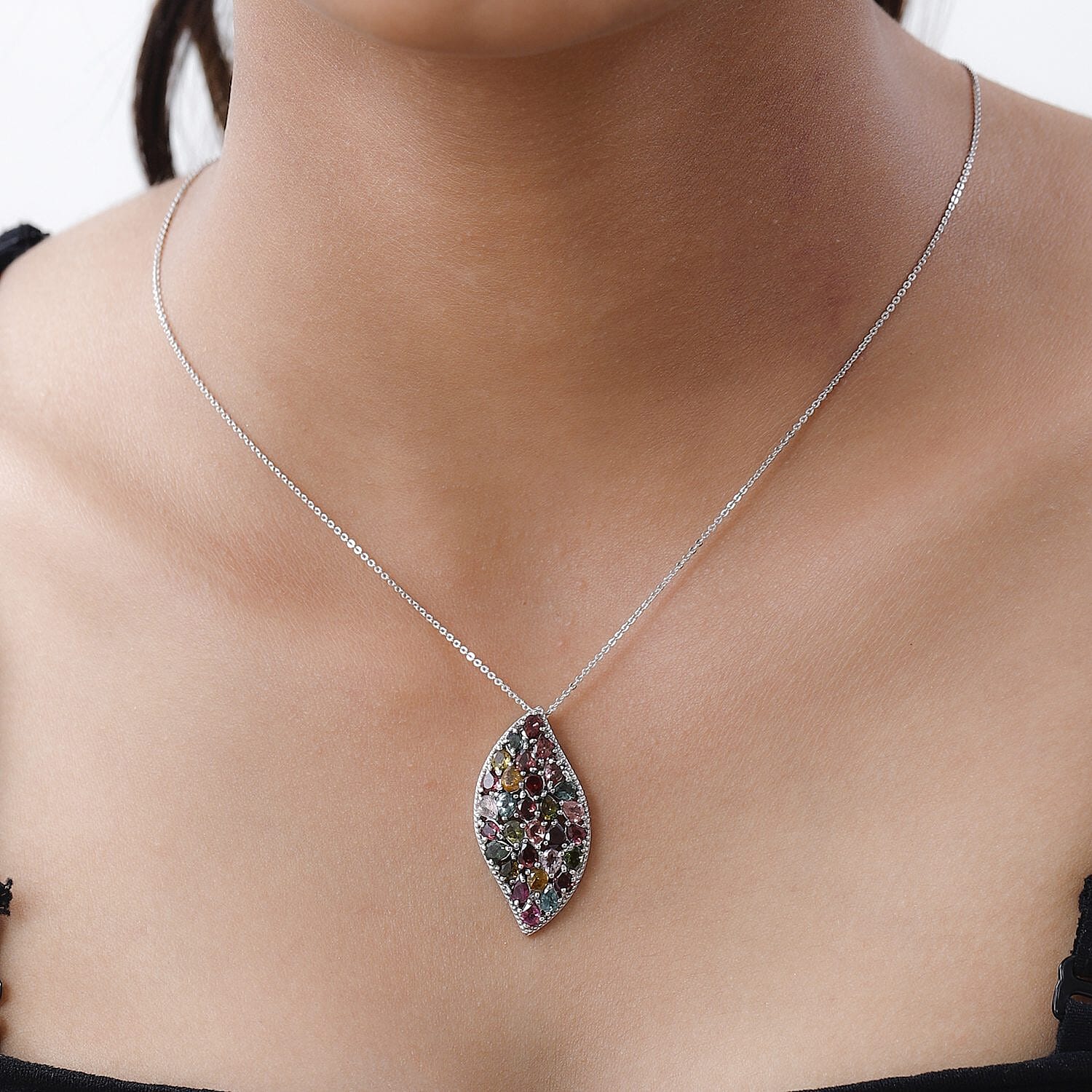 Multi-Tourmaline Cluster Pendant with Chain (Size 20) in Platinum Overlay Sterling Silver 4.34 Ct, Silver Wt 5.83 GM