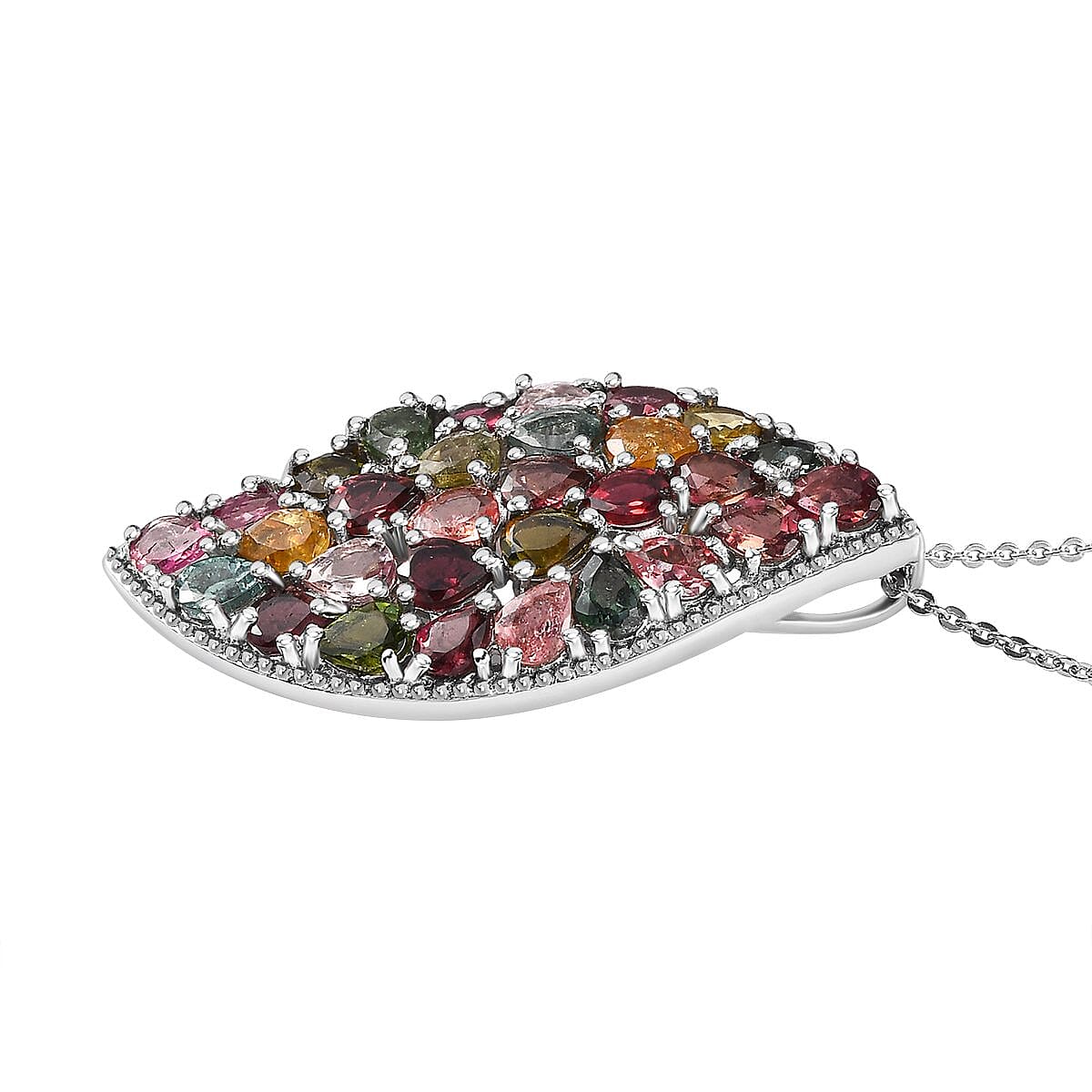Multi-Tourmaline Cluster Pendant with Chain (Size 20) in Platinum Overlay Sterling Silver 4.34 Ct, Silver Wt 5.83 GM