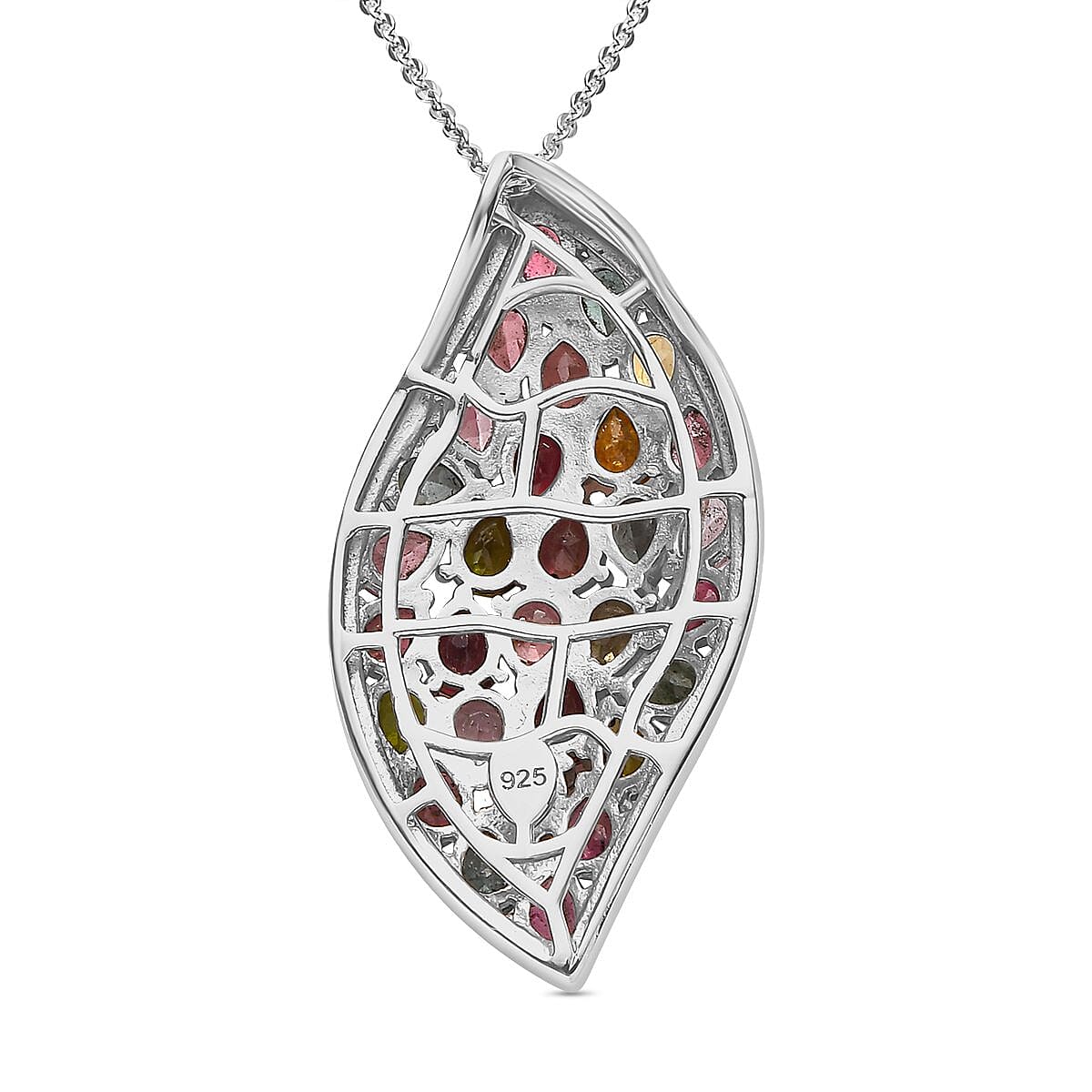 Multi-Tourmaline Cluster Pendant with Chain (Size 20) in Platinum Overlay Sterling Silver 4.34 Ct, Silver Wt 5.83 GM