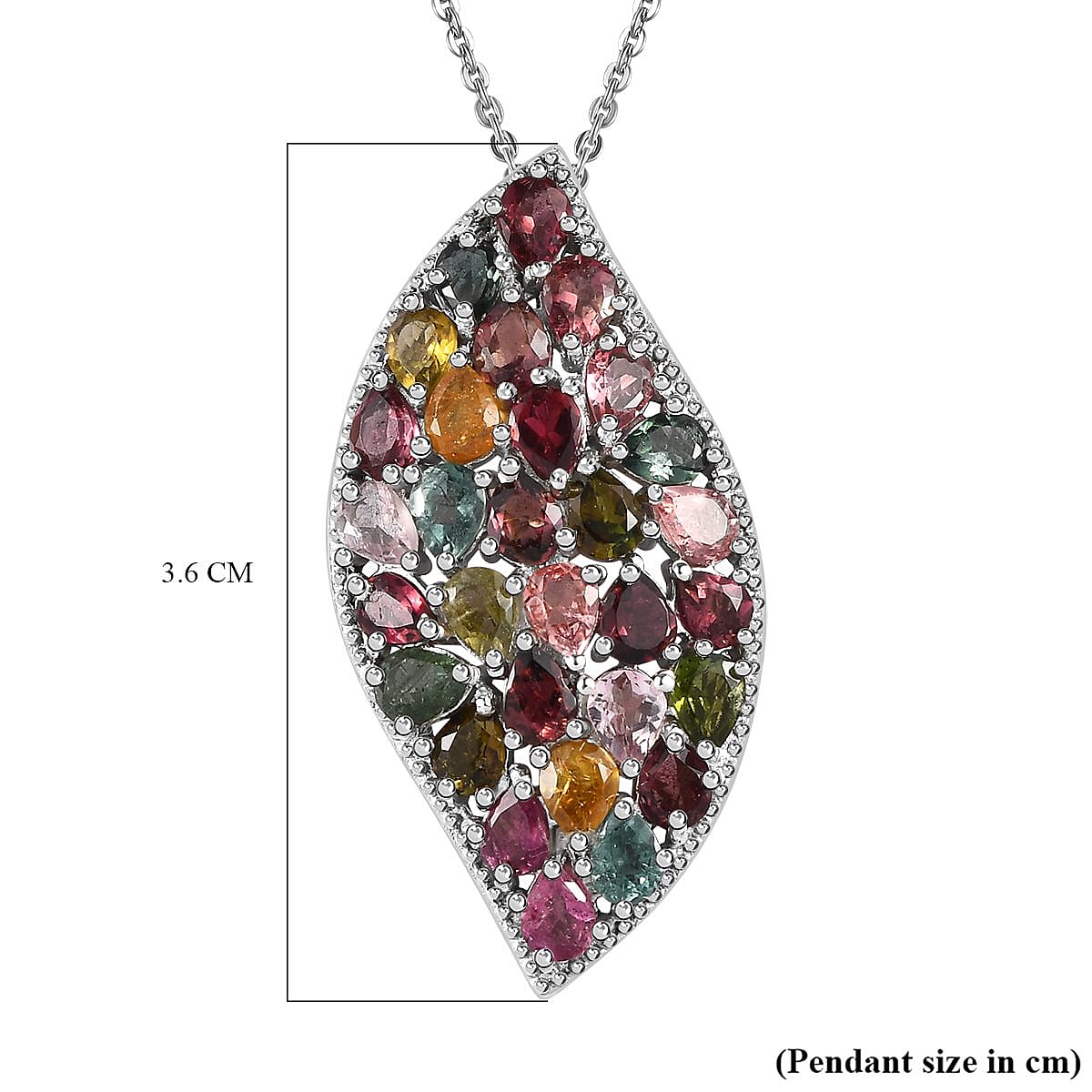 Multi-Tourmaline Cluster Pendant with Chain (Size 20) in Platinum Overlay Sterling Silver 4.34 Ct, Silver Wt 5.83 GM