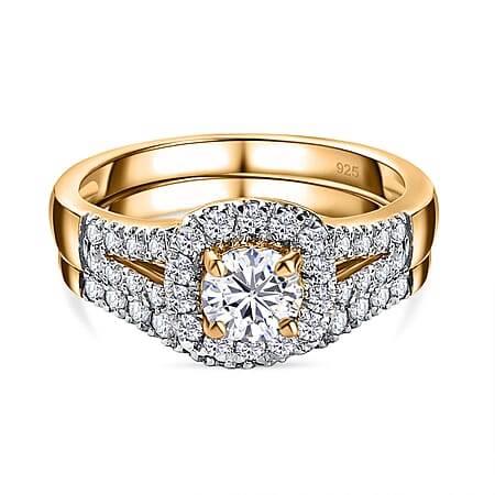 Set of 2 - Moissanite Stackable Ring in 18K Vermeil Yellow Gold Sterling Silver 0.86 Ct