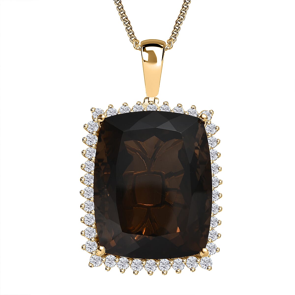 Smoky Quartz & Natural Zircon Pendant with Chain (Size 24) in 18K Yellow Gold Vermeil Plated Sterling Silver 3.60 Ct, Silver Wt. 13.21 Gms