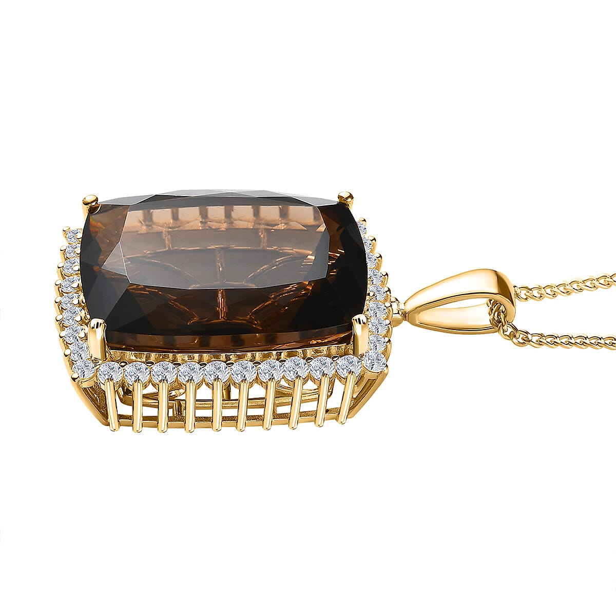 Smoky Quartz & Natural Zircon Pendant with Chain (Size 24) in 18K Yellow Gold Vermeil Plated Sterling Silver 3.60 Ct, Silver Wt. 13.21 Gms
